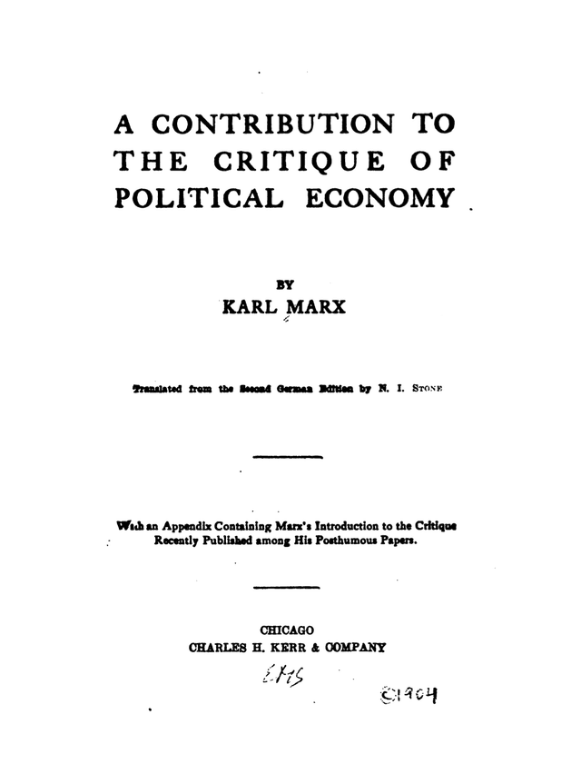 A Contribution to the Critique of Political Economy