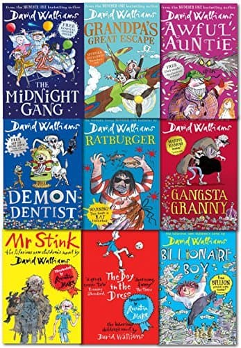 David Walliams 9 Books Collection: The Midnight Gang / Grandpa's Great Escape / Awful Auntie / Demon Dentist / Ratburger / Gansta Granny / Mr Stink / The Boy in the Dress / Billionaire Boy